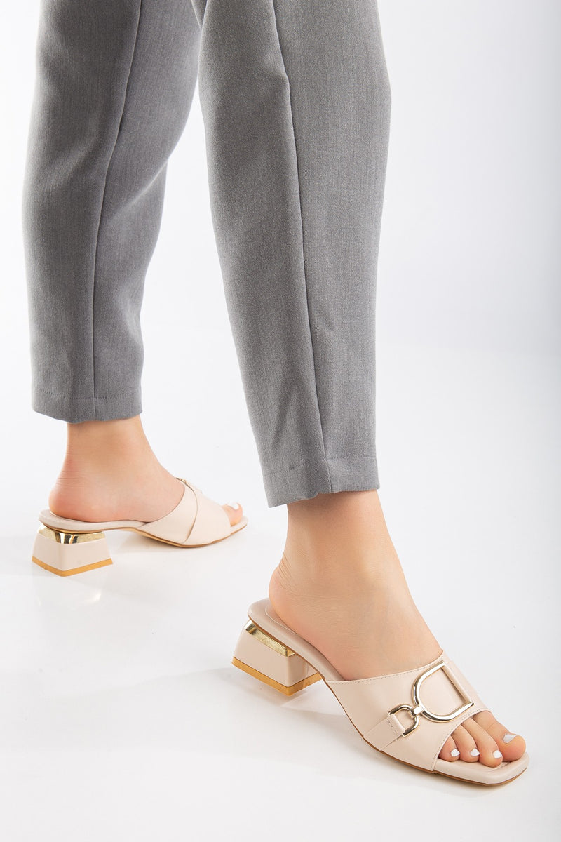 Women's Vares Beige Skin Heeled Slippers - STREETMODE ™