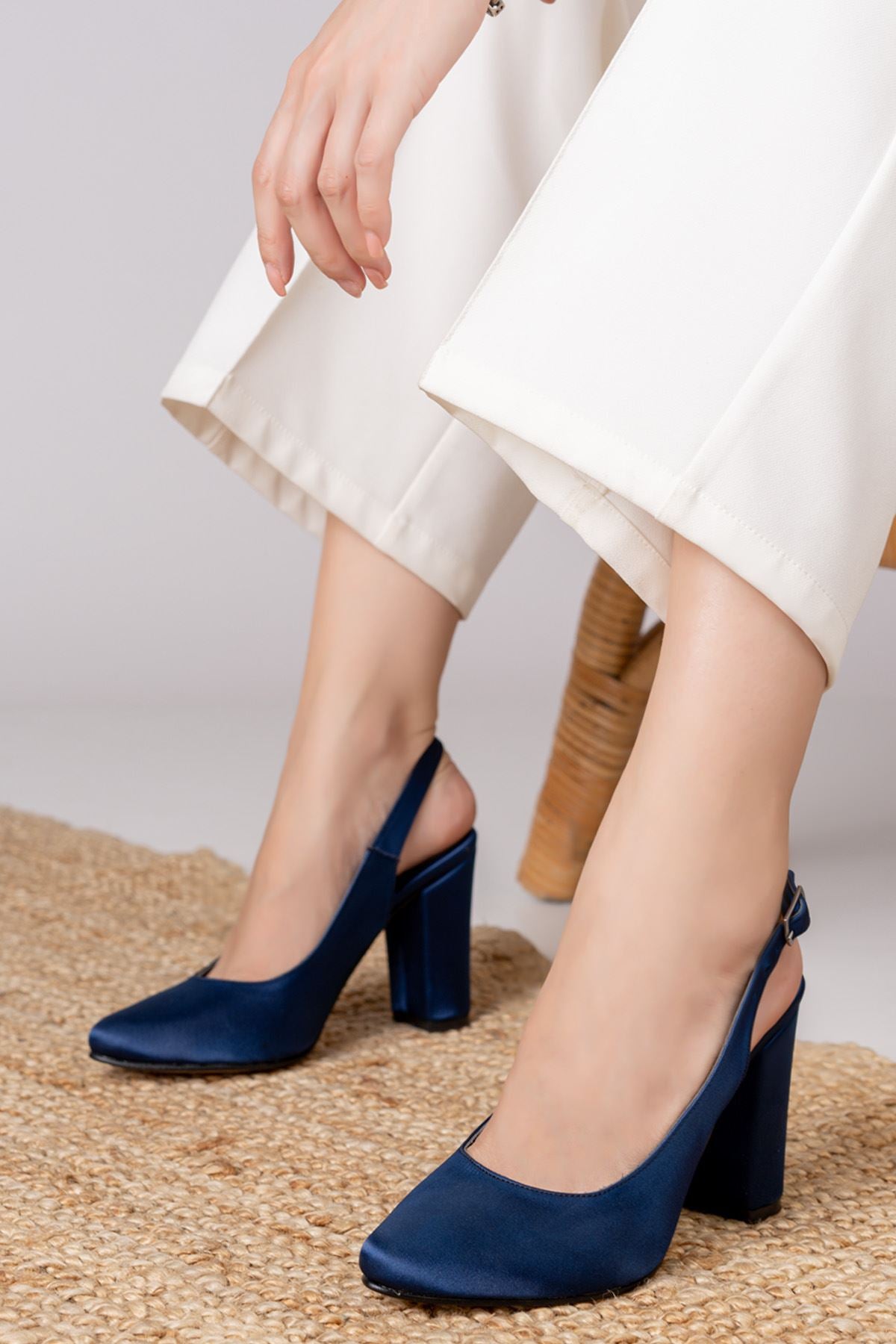 Vera Navy Blue Satin High Heels Women's Shoes - STREETMODE ™