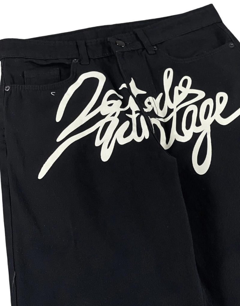 Vintage Words Baggy Trousers Black Unisex - STREETMODE ™