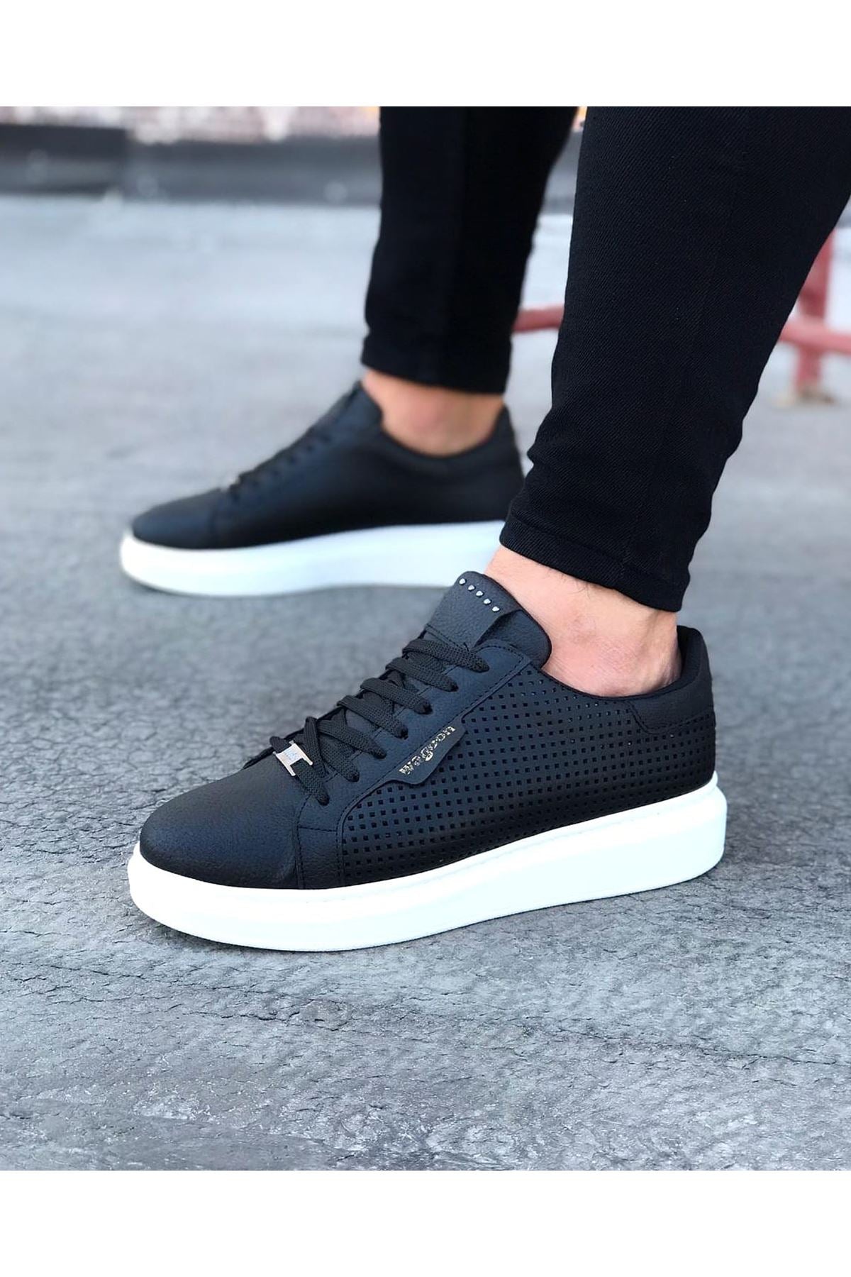 WG01 Black Perforated Men's High-Sole Shoes sneakers - STREETMODE ™