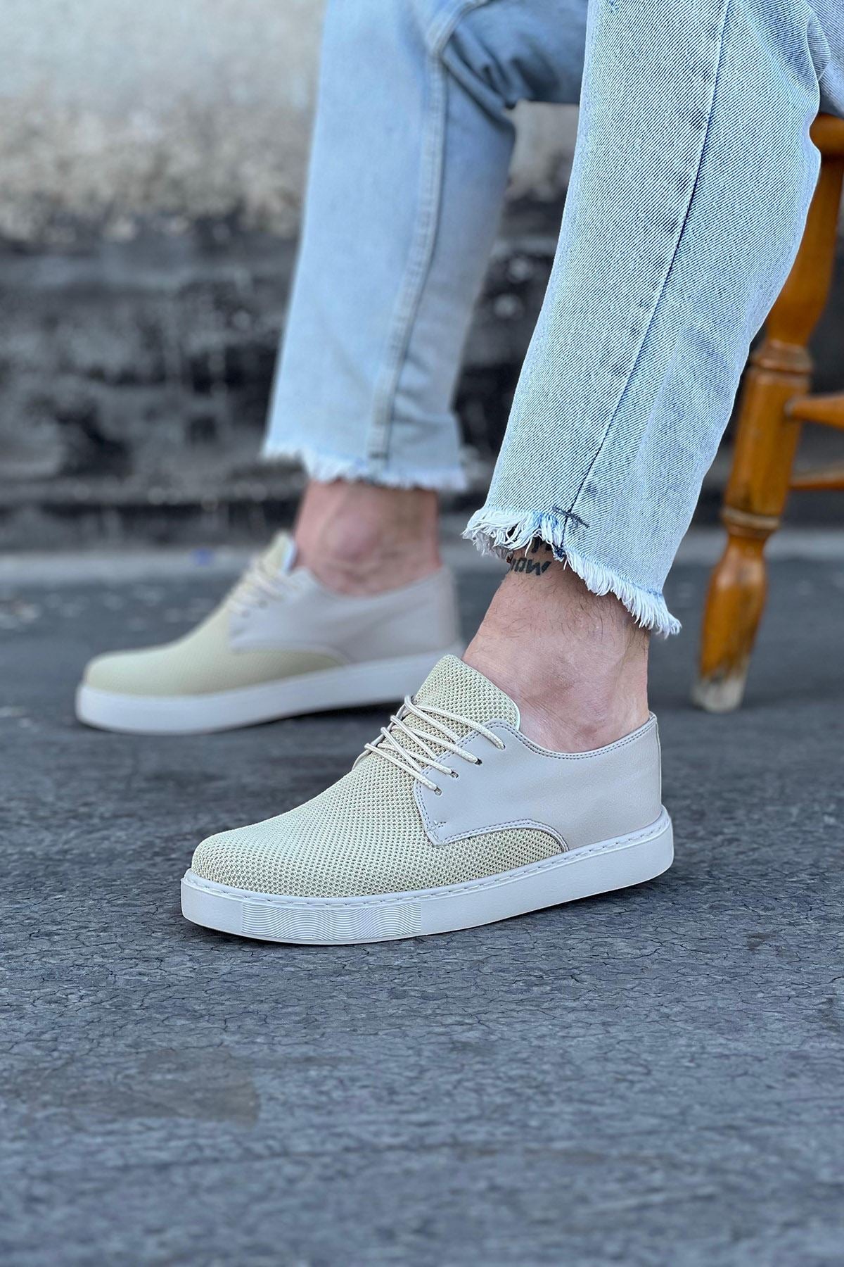 WG016 Beige Knitted Men's Casual Shoes - STREETMODE ™