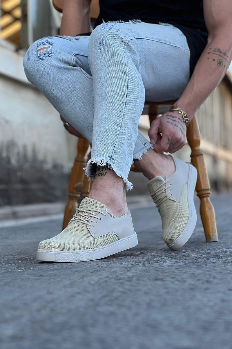 WG016 Beige Knitted Men's Casual Shoes - STREETMODE ™