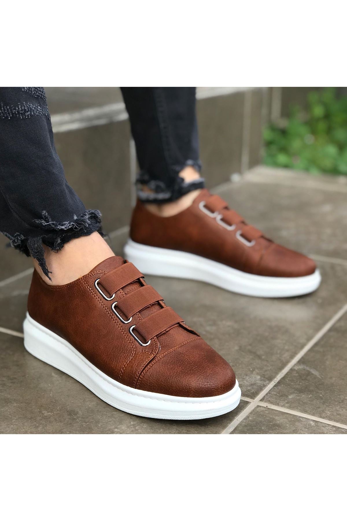 WG026 3 Band Tan Thick Sole Casual Men's Shoes - STREETMODE ™