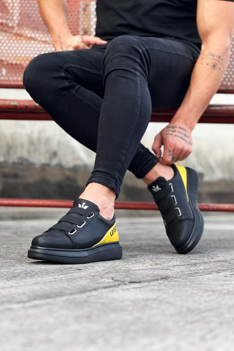 WG029 3 Stripes Legend Charcoal Yellow Thick Sole Casual Men's Shoes - STREETMODE ™