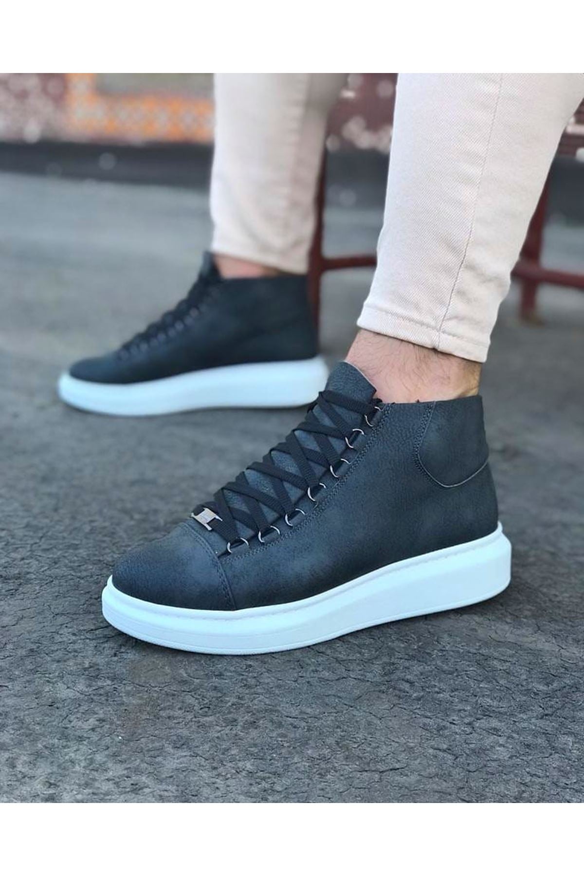 WG032 Gray Lace-up Sneakers Half Ankle Boots - STREETMODE ™