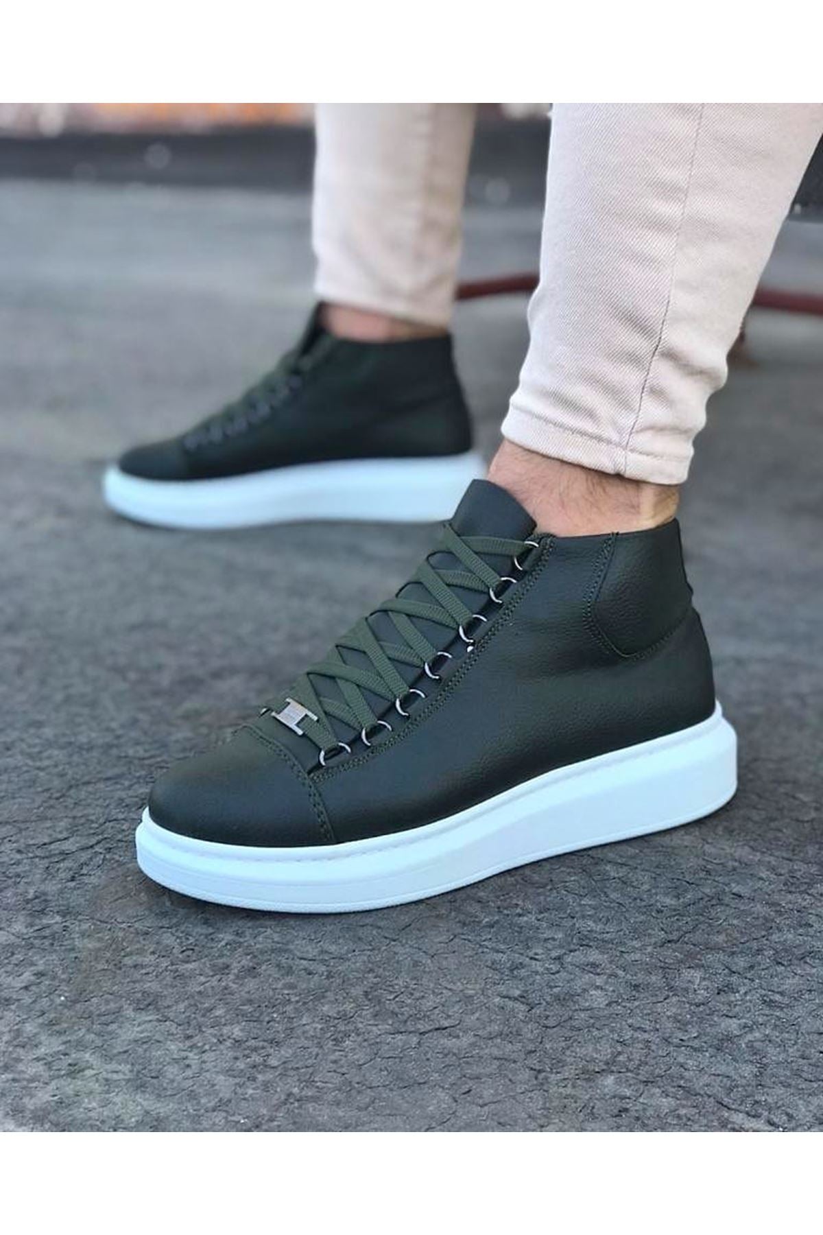 WG032 Khaki Lace-up Sneakers Half Ankle Boots - STREETMODE ™