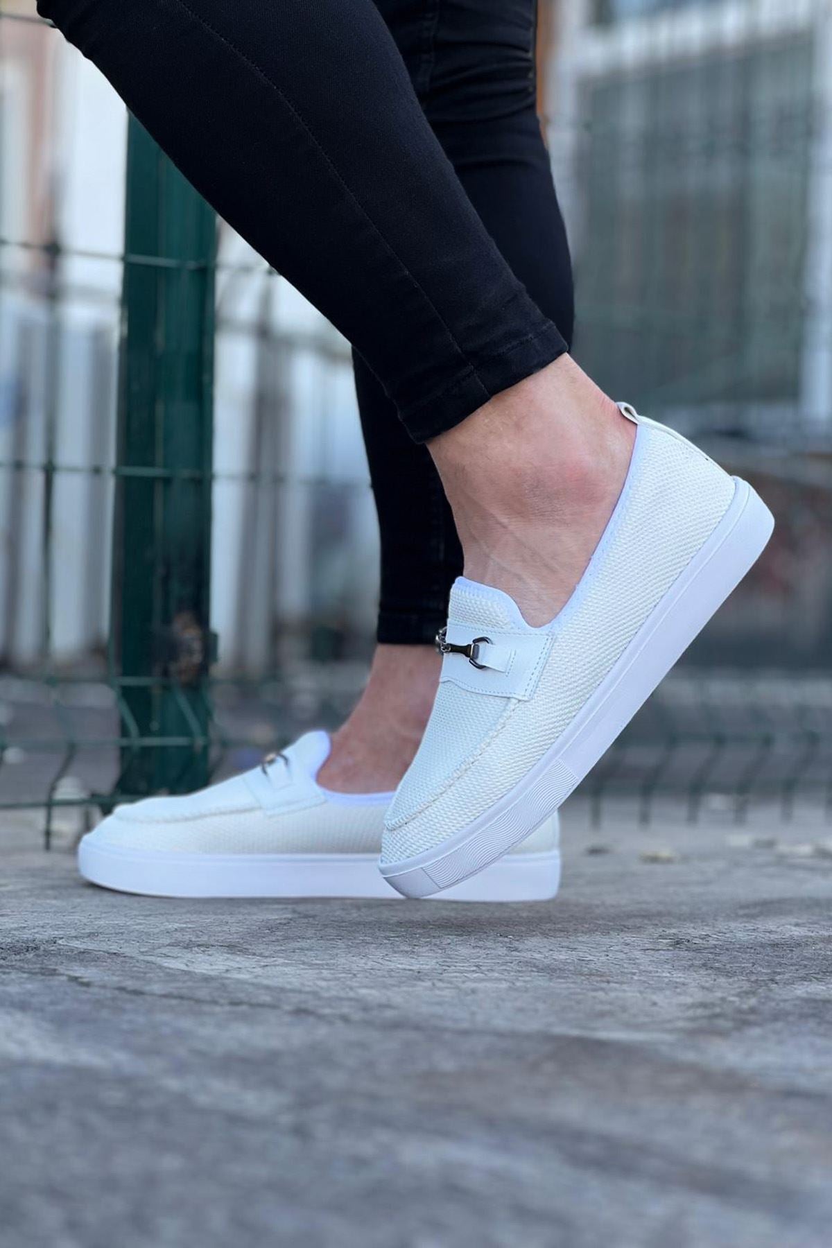 WG060 White Knitwear Ballerina Men's Casual Shoes - STREETMODE ™