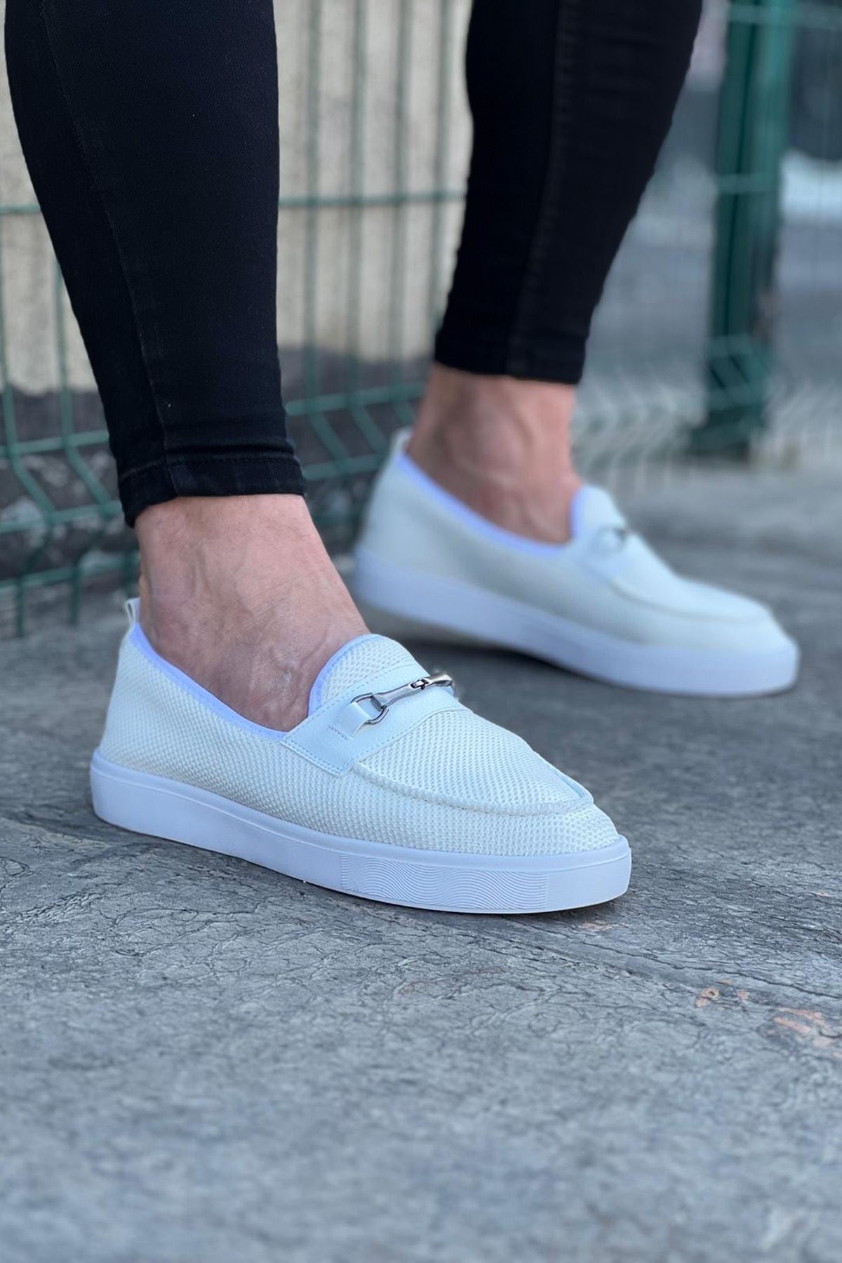 WG060 White Knitwear Ballerina Men's Casual Shoes - STREETMODE ™