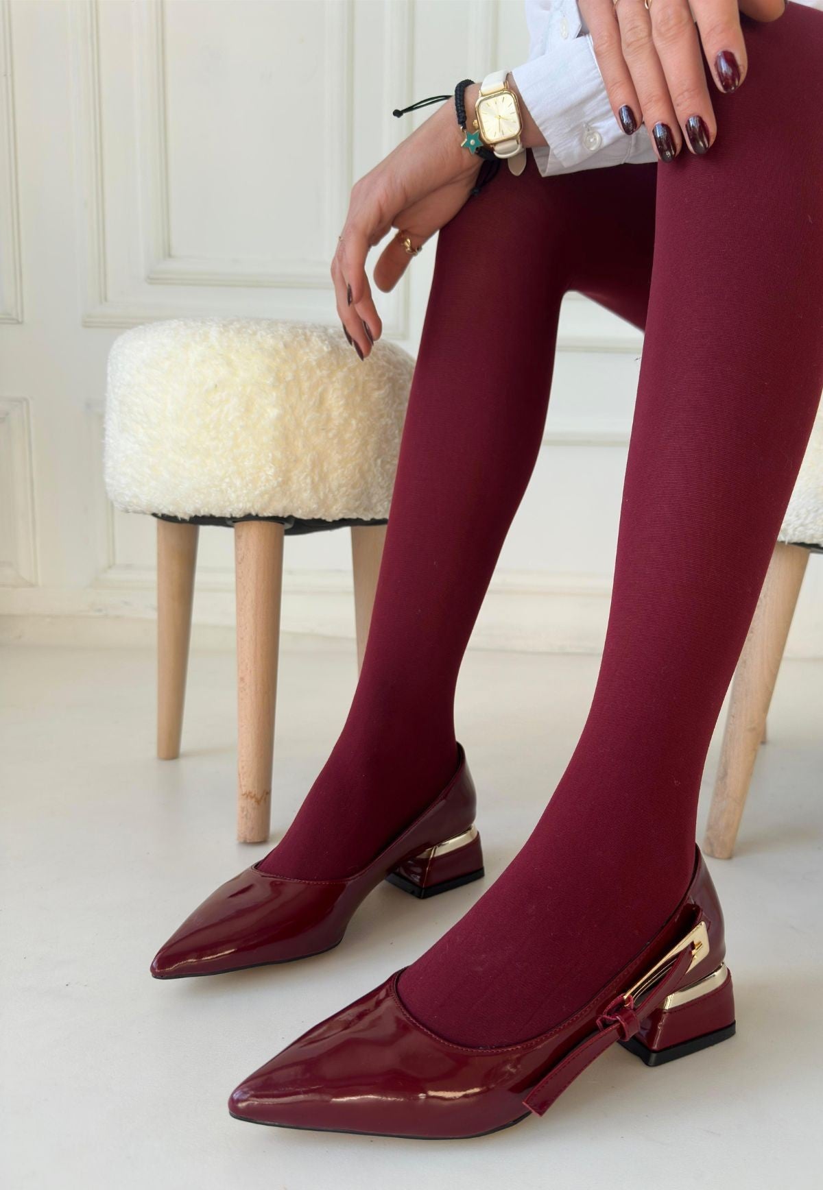 Women's Burgundy Patent Leather High Heel Shoes - STREETMODE ™