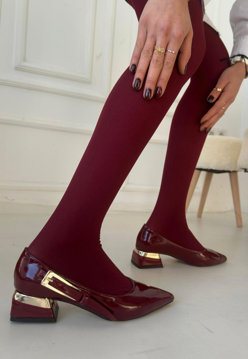 Women's Burgundy Patent Leather High Heel Shoes - STREETMODE ™