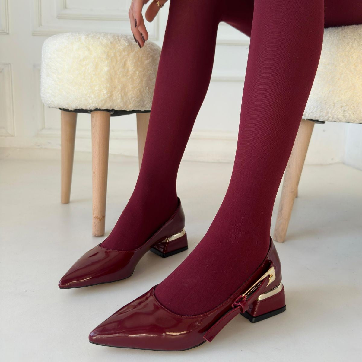 Women's Burgundy Patent Leather High Heel Shoes - STREETMODE ™