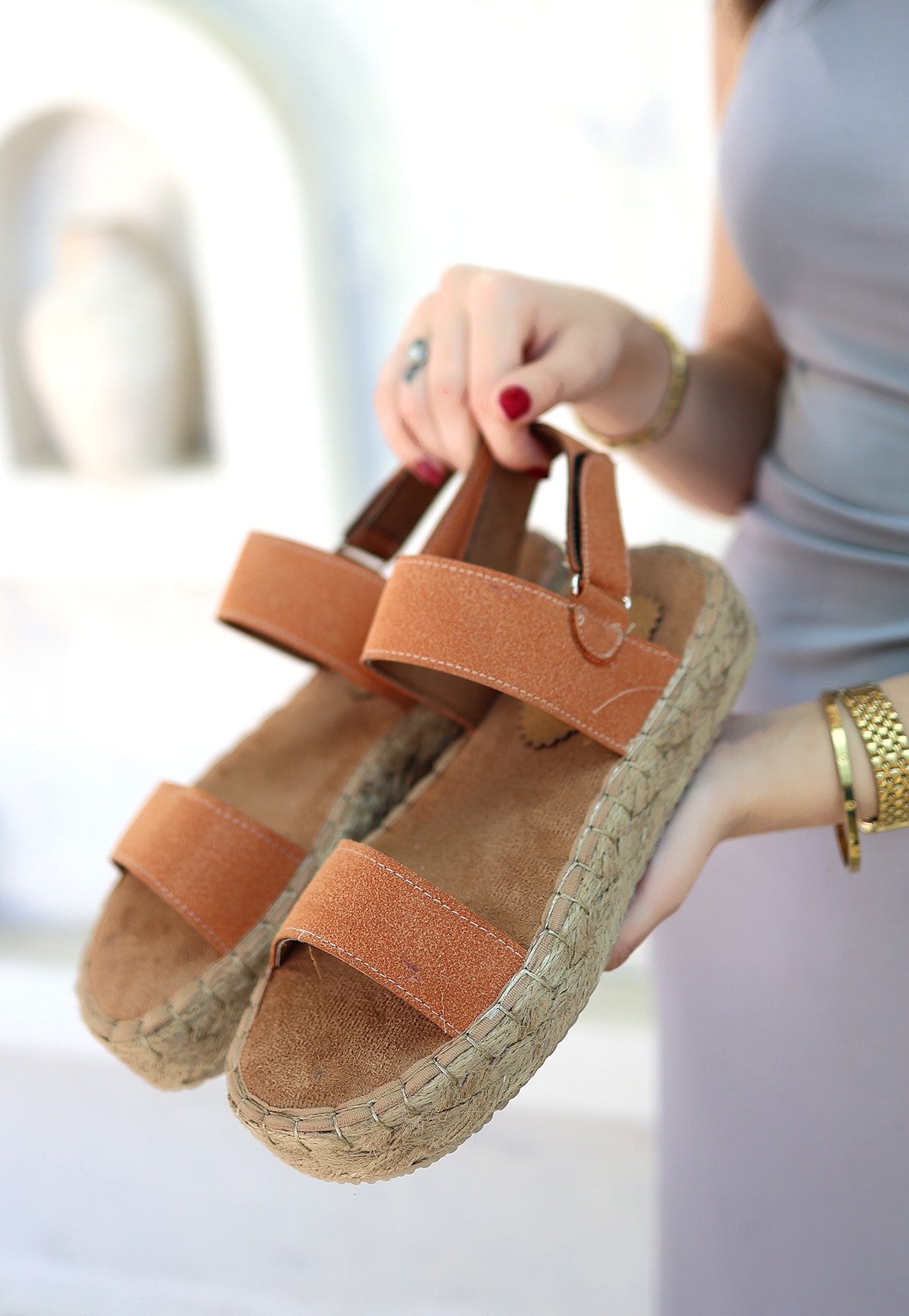 Women's Wery Brown Leather Velcro Sandals