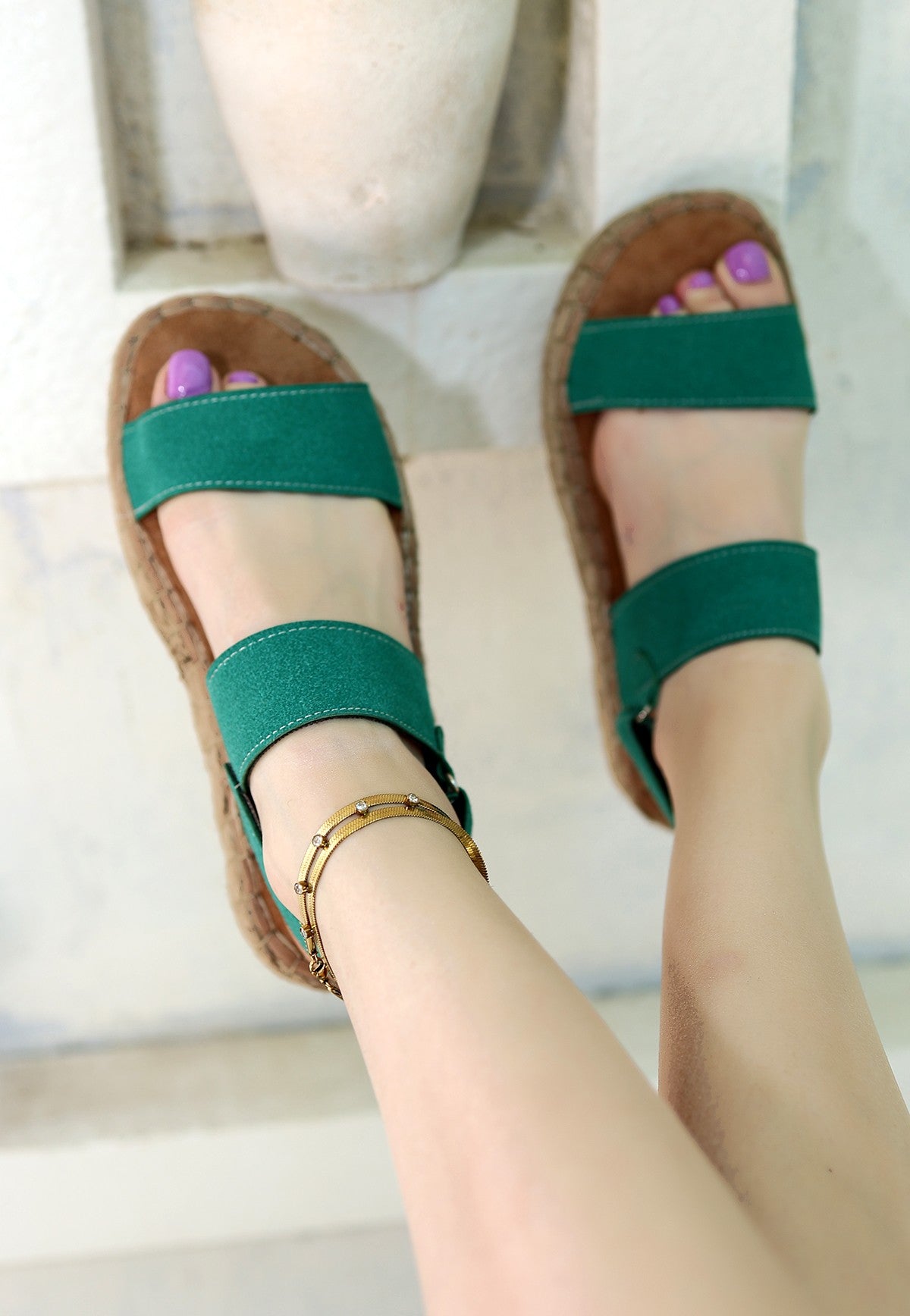 Women's Wery Turquoise Leather Velcro Sandals - STREETMODE ™