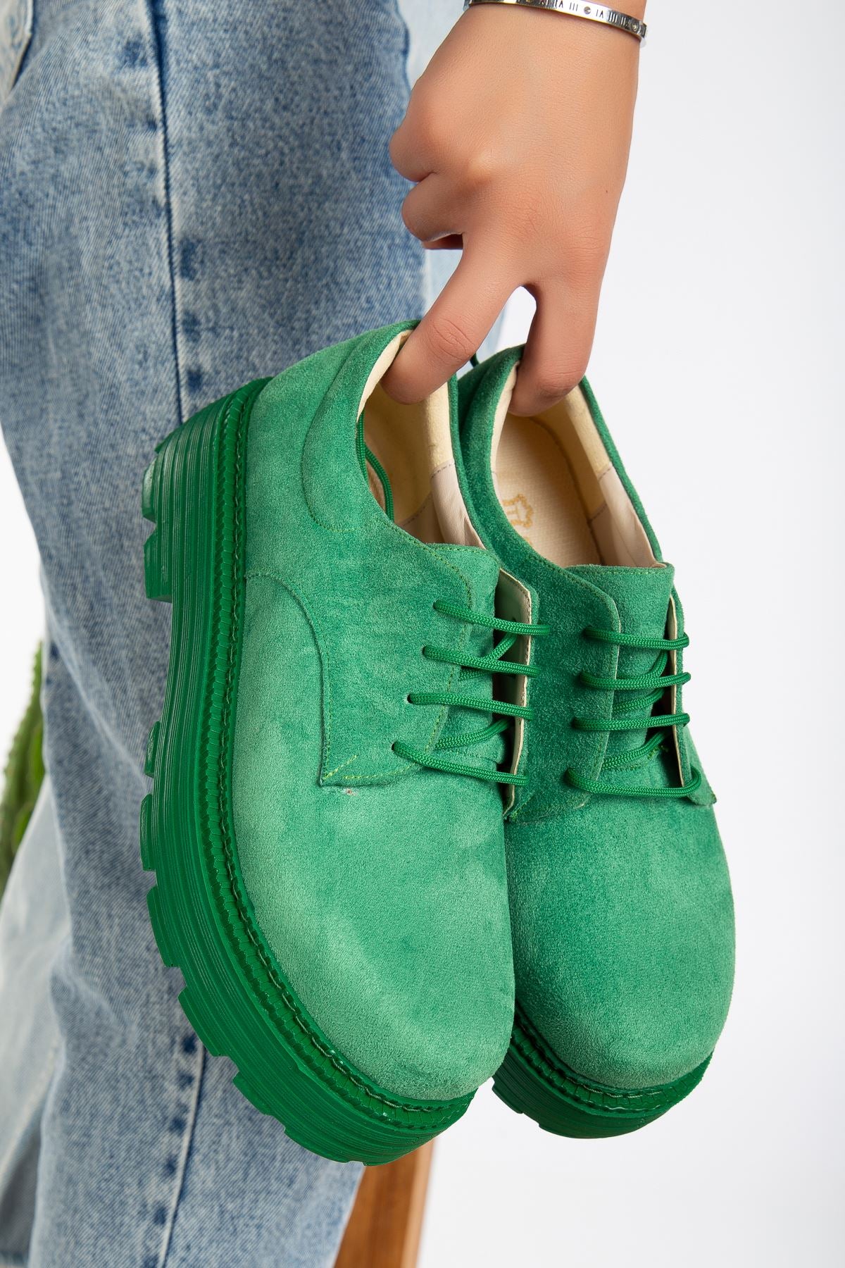 Western Lace Detail Green Suede Women's Stylish Casual Shoes - STREETMODE ™