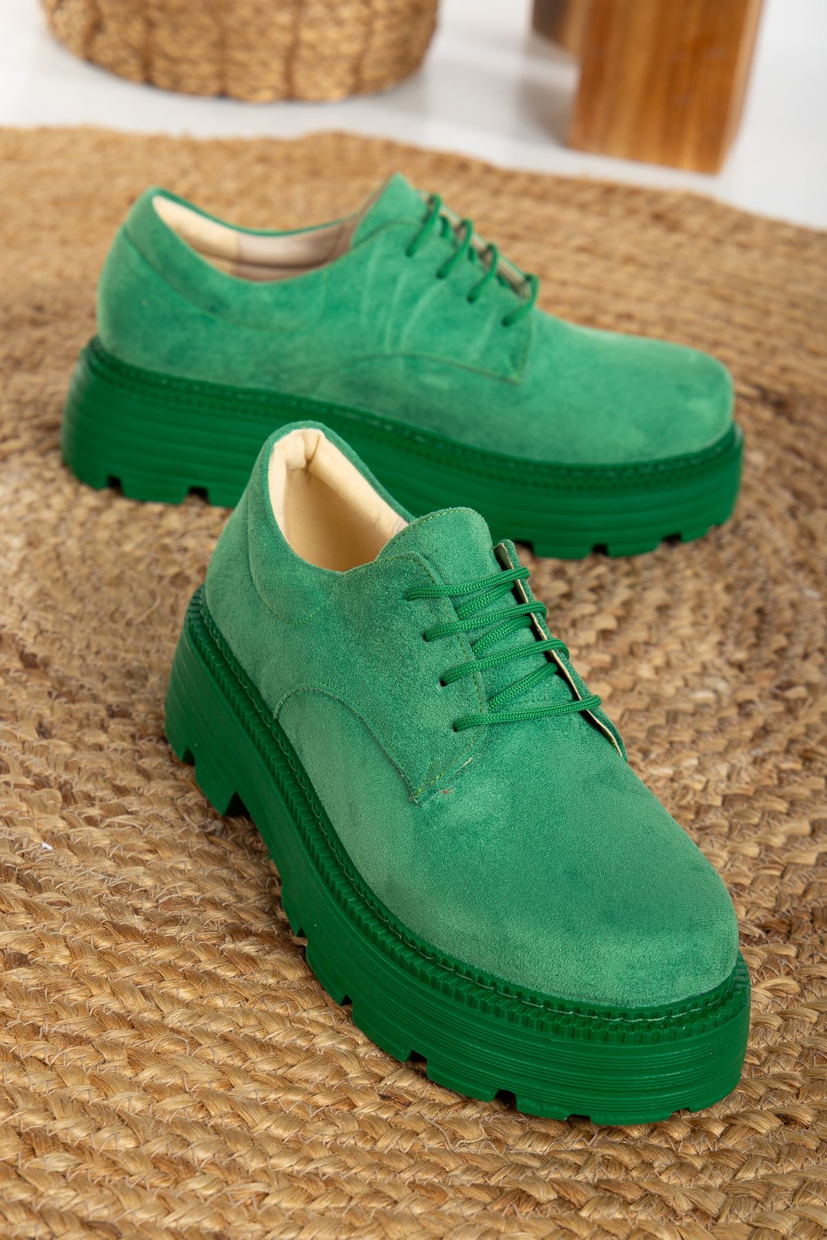 Western Lace Detail Green Suede Women's Stylish Casual Shoes - STREETMODE ™