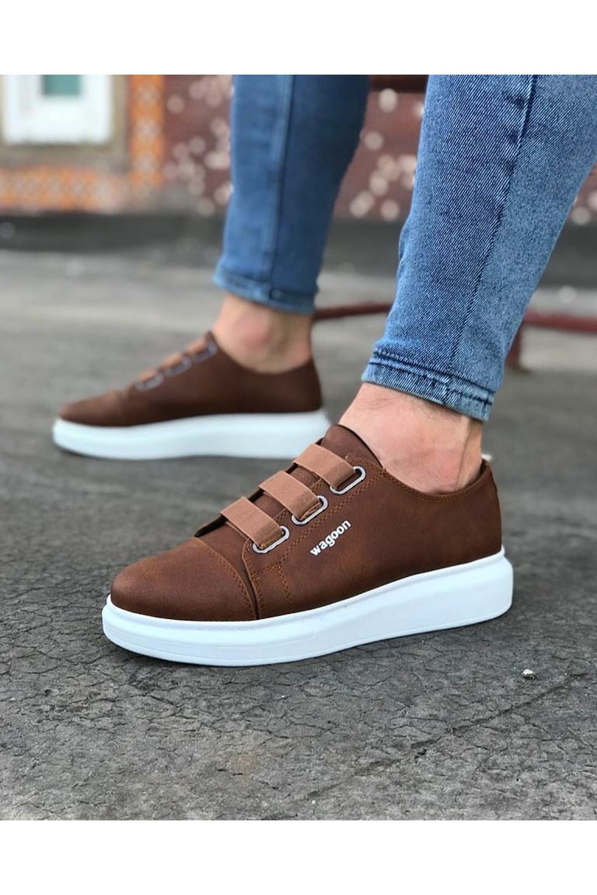 WG026 3 Band Tan Thick Sole Casual Men's Shoes - STREETMODE ™