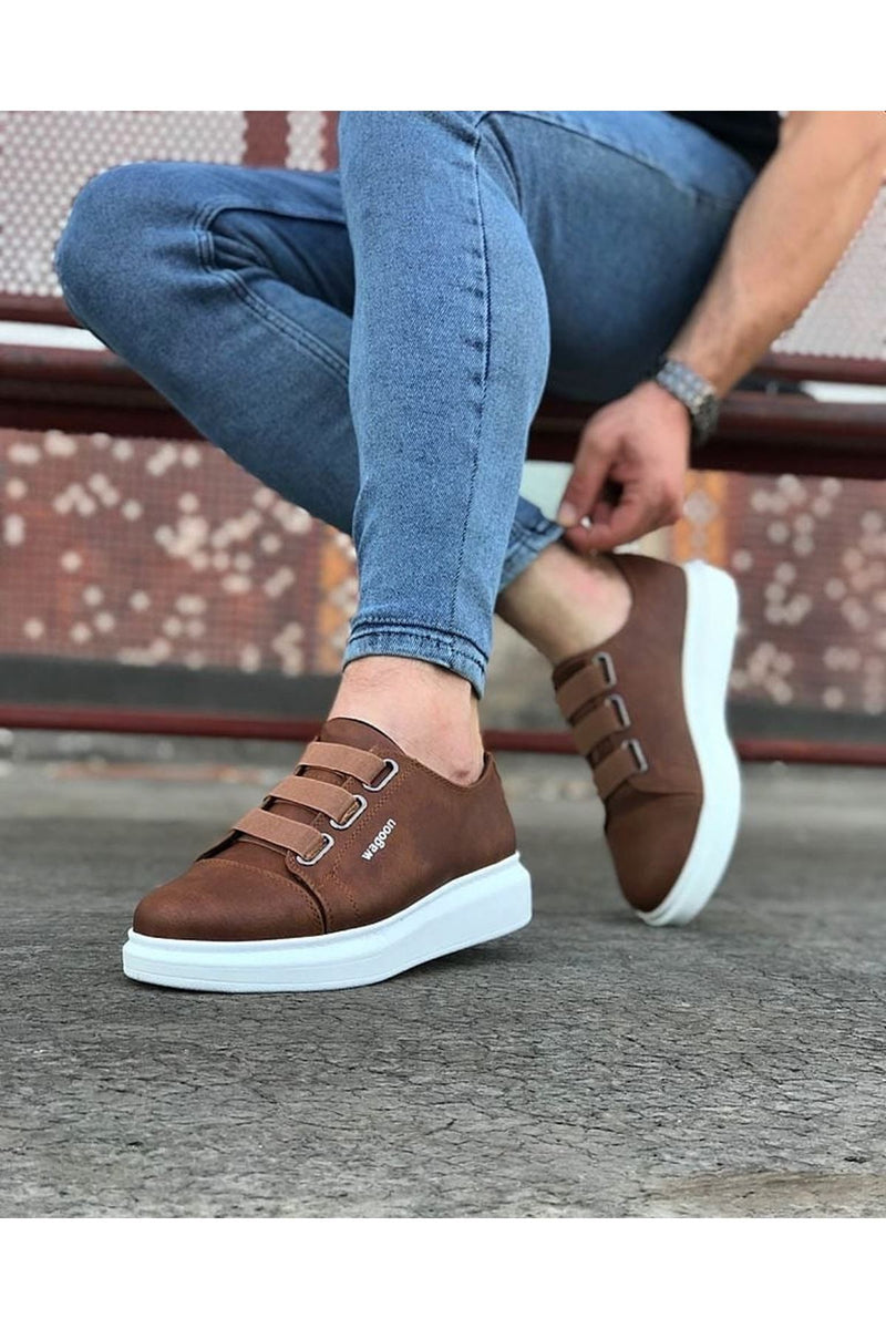 WG026 3 Band Tan Thick Sole Casual Men's Shoes - STREETMODE ™