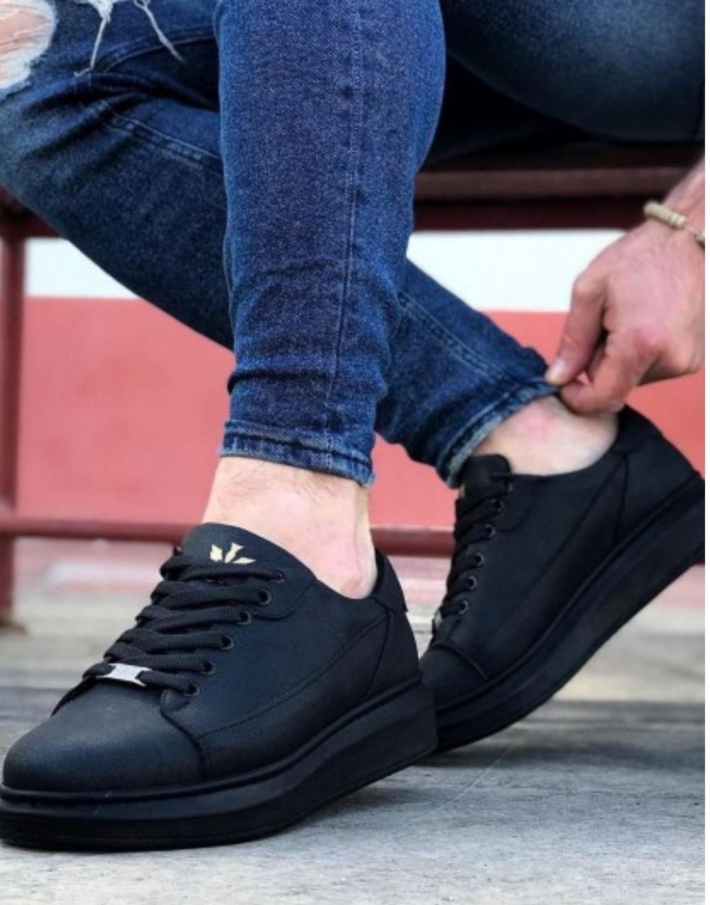 WG028 Denim Coal Lace-Up Thick Sole Casual Men's Shoes - STREETMODE ™