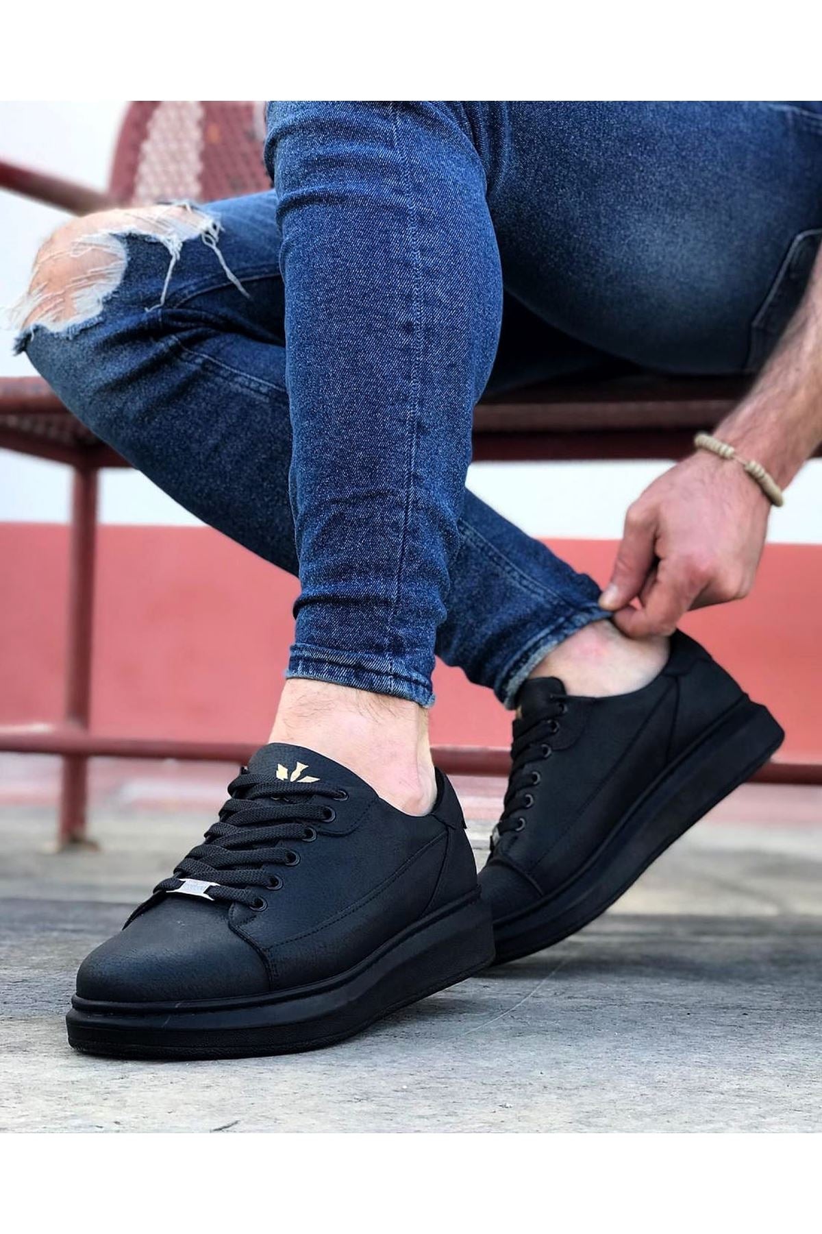 WG028 Denim Coal Lace-Up Thick Sole Casual Men's Shoes - STREETMODE ™