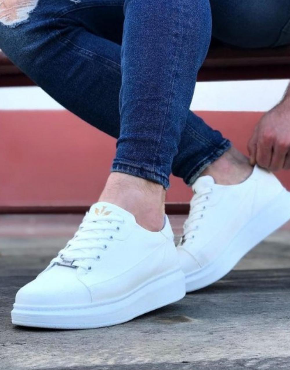 WG028 White Lace-Up Thick Sole Casual Men's Shoes - STREETMODE ™
