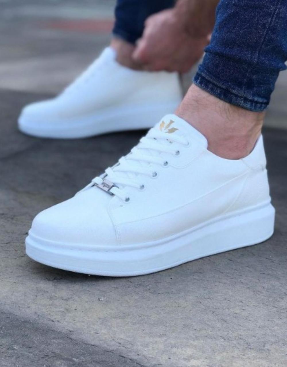 WG028 White Lace-Up Thick Sole Casual Men's Shoes - STREETMODE ™