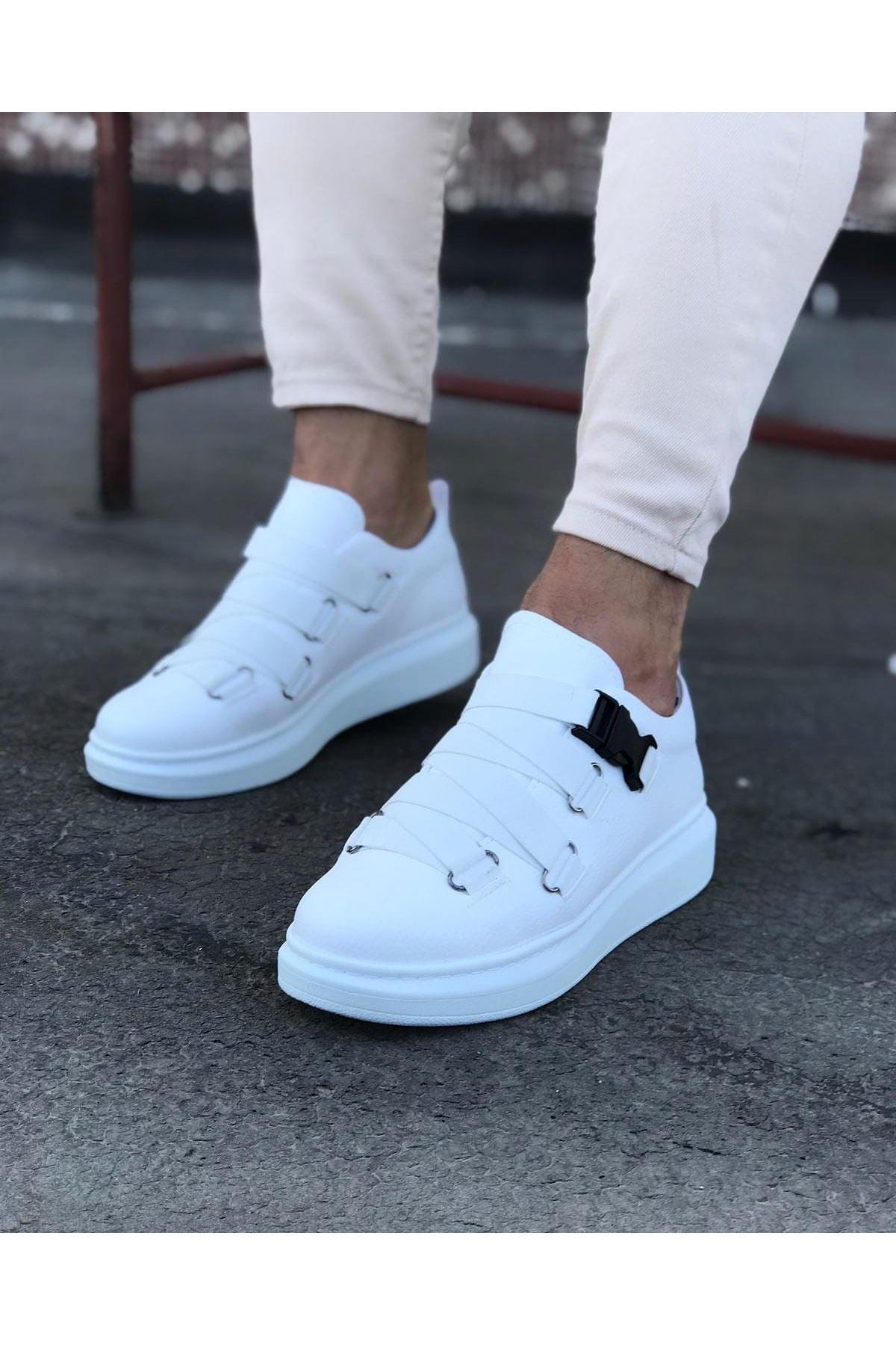 WG033 White Men's High-Sole Shoes Sneakers - STREETMODE ™