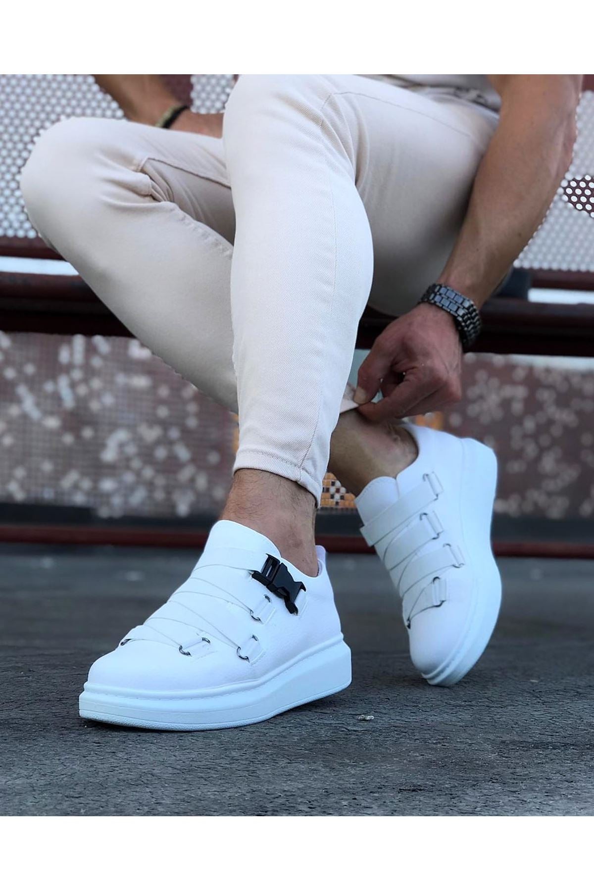 WG033 White Men's High-Sole Shoes Sneakers - STREETMODE ™