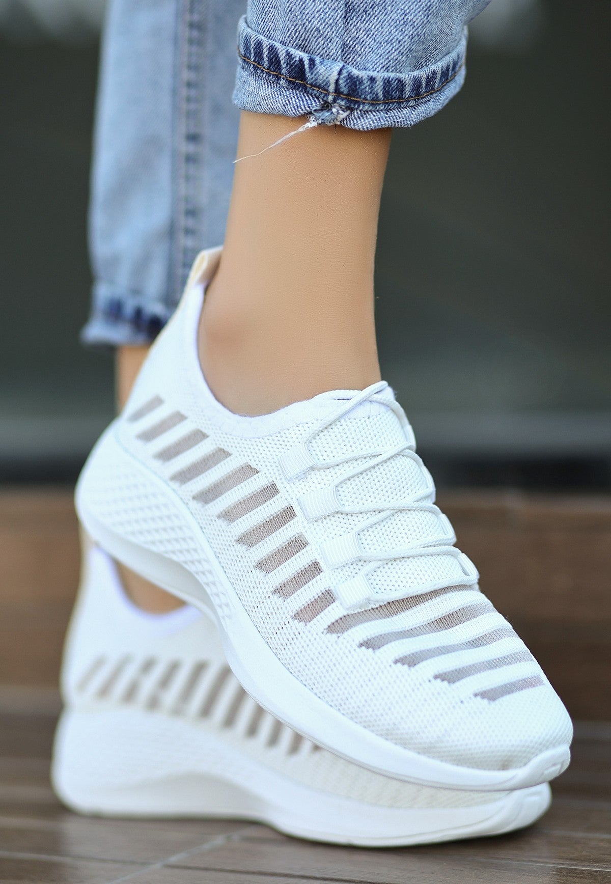 Women's Wina White Knitwear Sports Shoes - STREETMODE ™