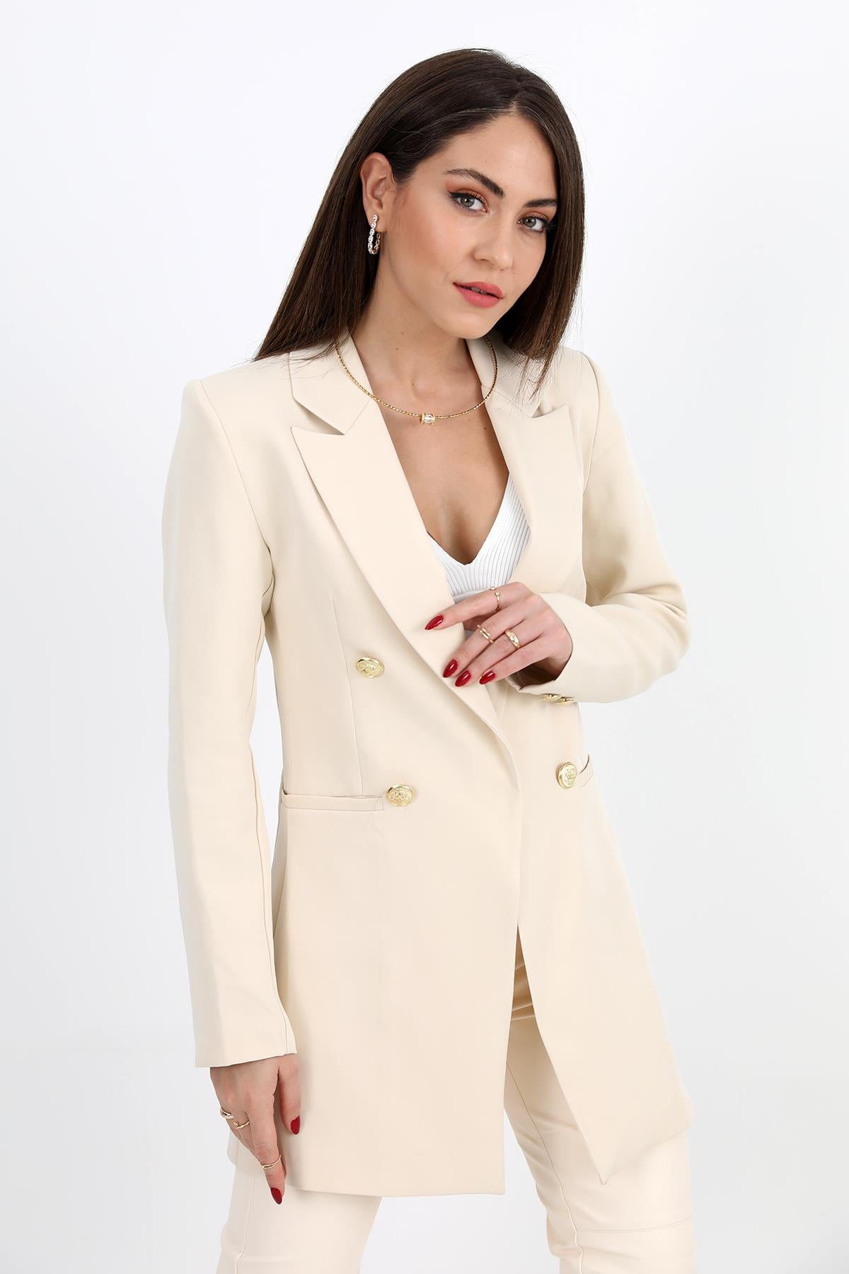 Women's Beige Blazer Jacket - STREETMODE ™