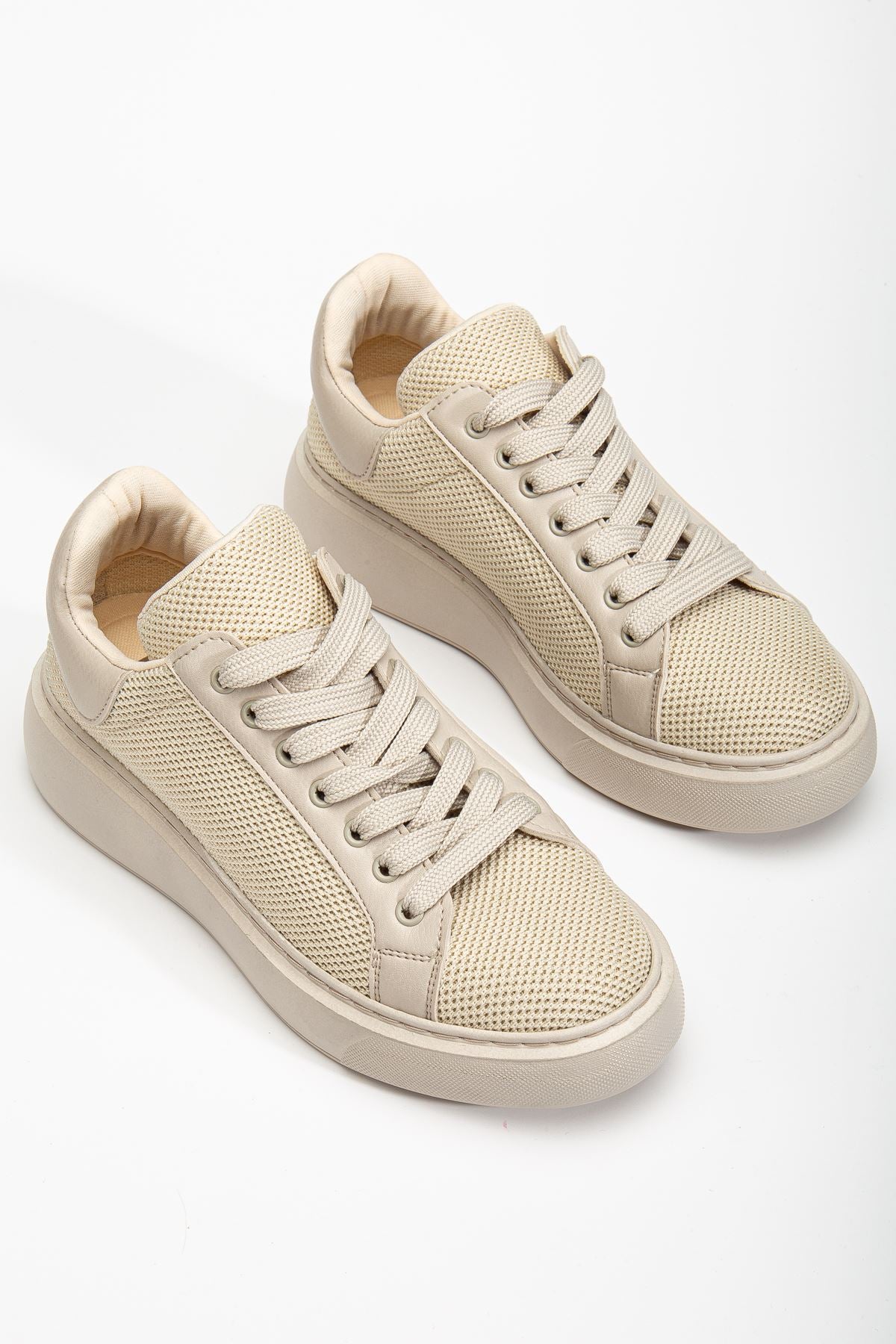 Women's Beige Knitted Sneakers - STREETMODE ™