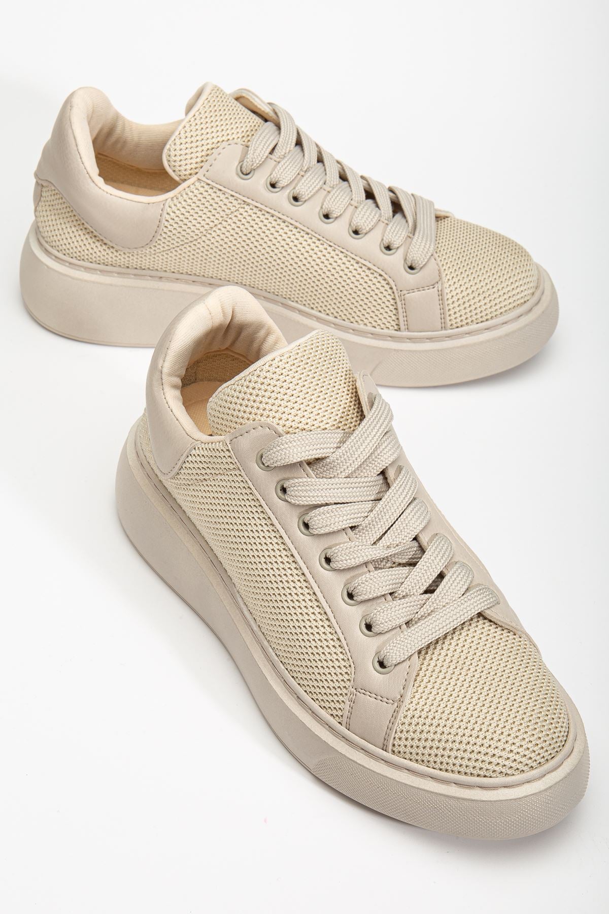 Women's Beige Knitted Sneakers - STREETMODE ™
