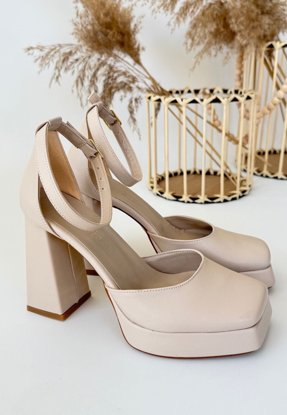 Women's Beige Leather High Heel Shoes