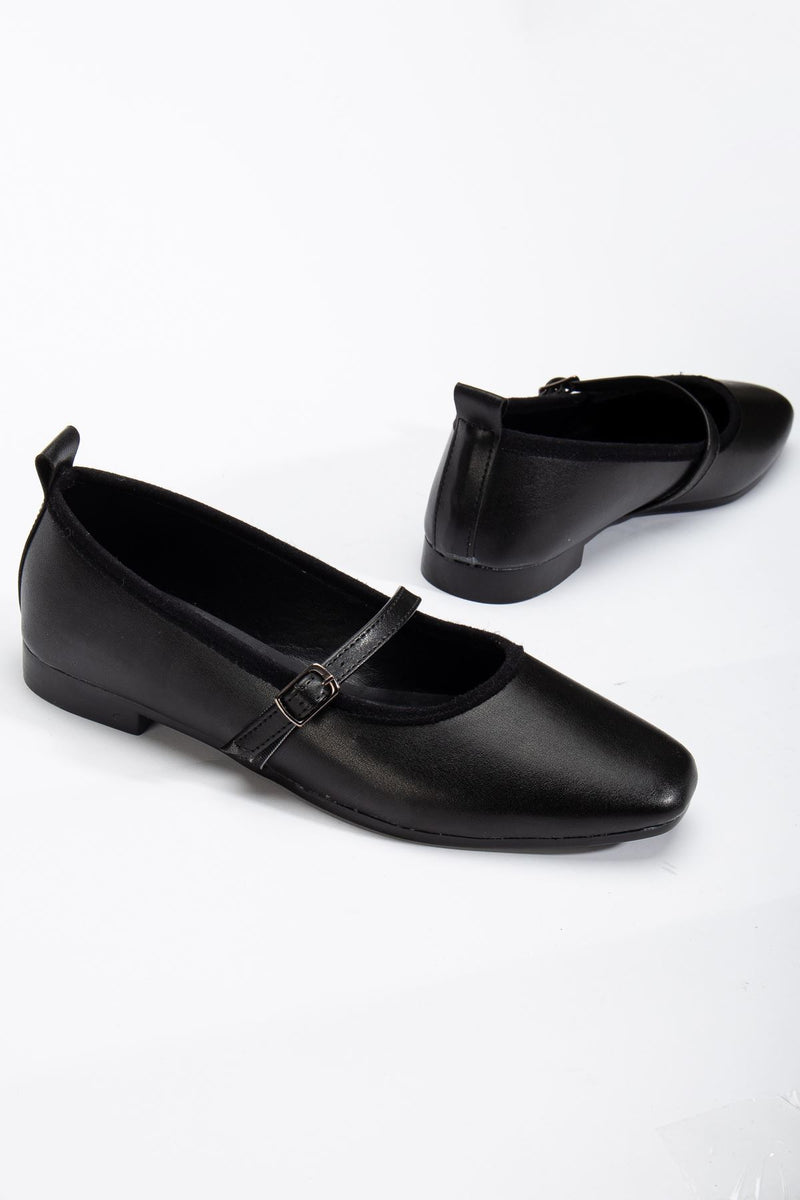 Women's Black Banded Belted Lightweight Ballerinas - STREETMODE ™