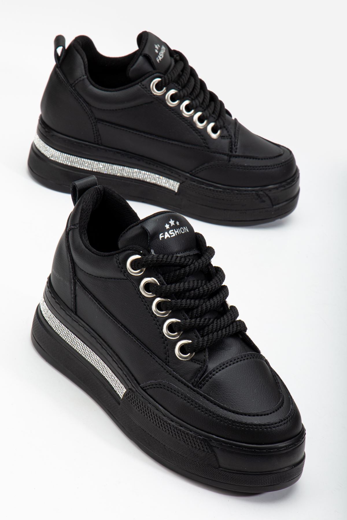 Women's Black Hidden Heel Sneakers - STREETMODE ™