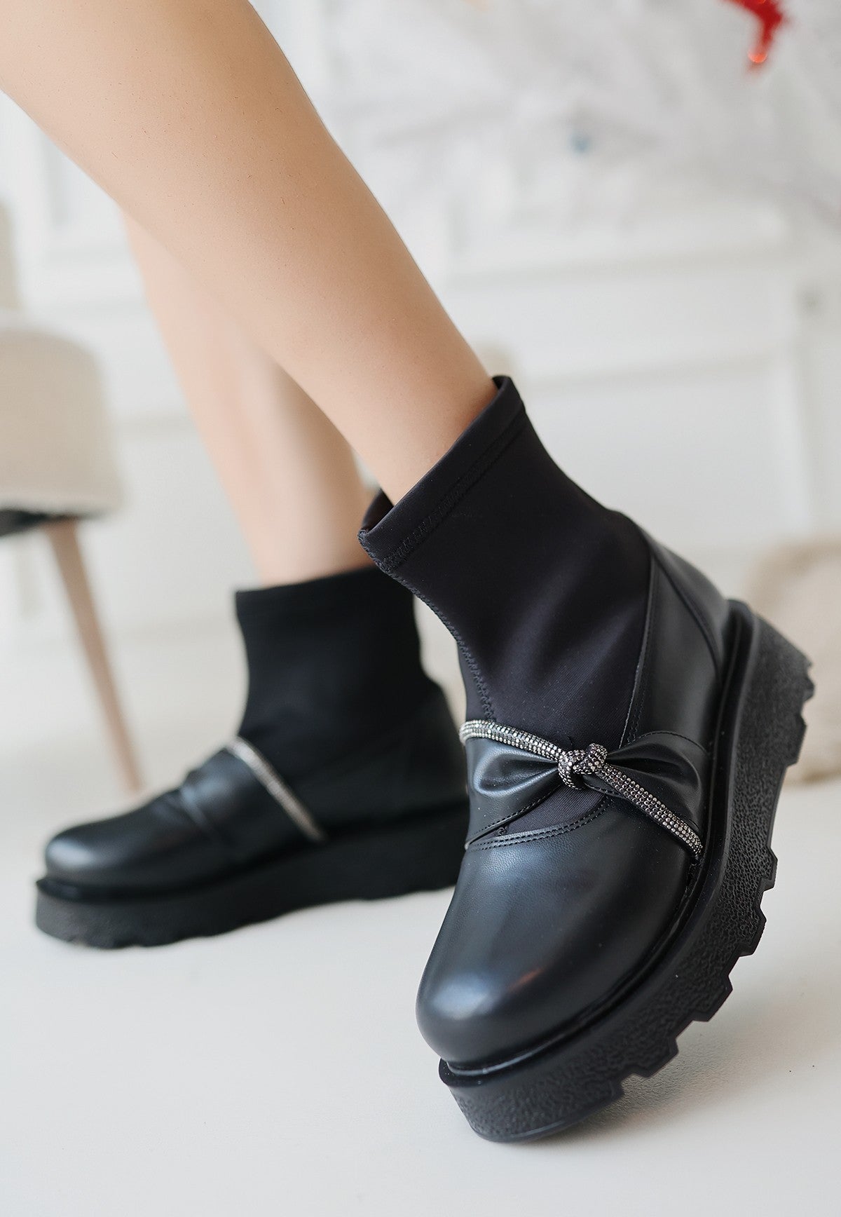 Women's Black Leather High Heel Boots - STREETMODE ™