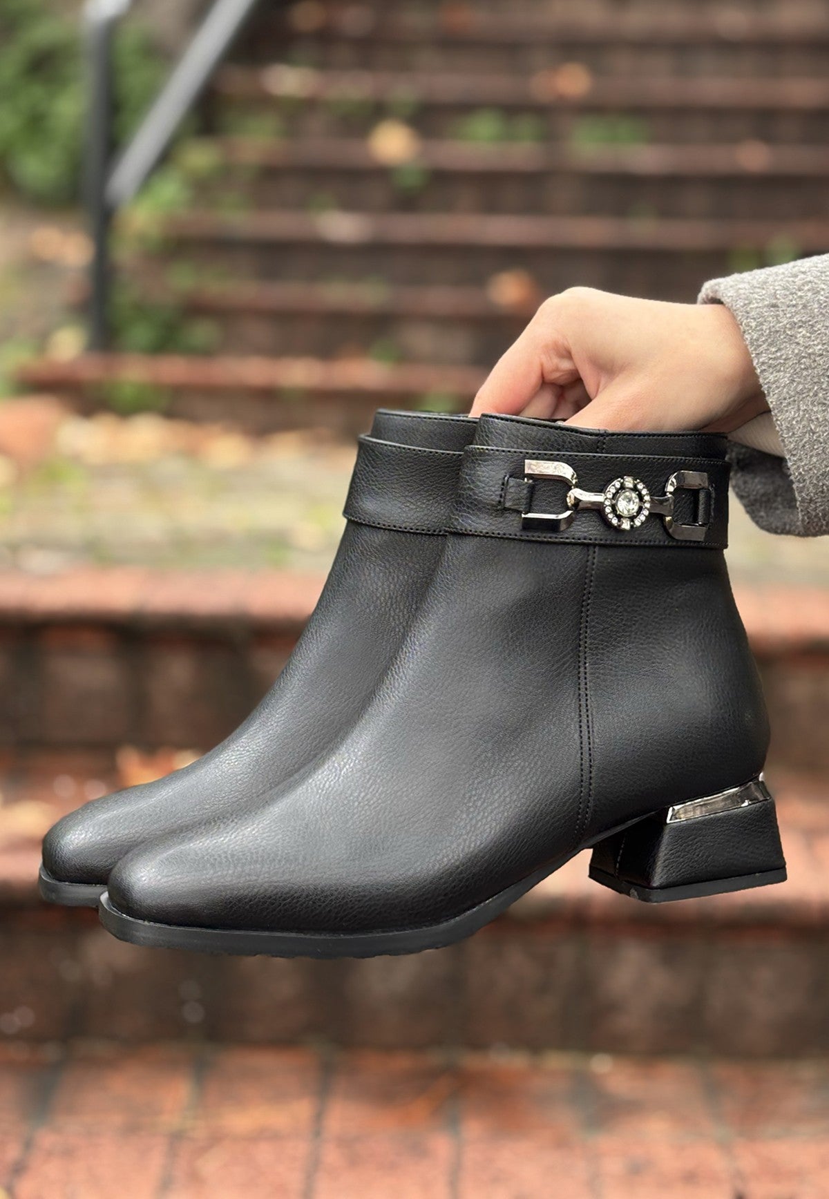 Women's Black Leather High Heel Boots