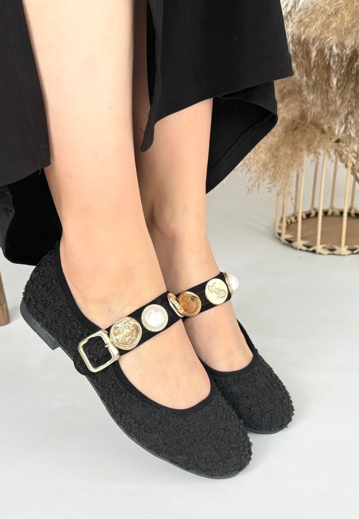 Women's Black Suede Ballerina Shoes
