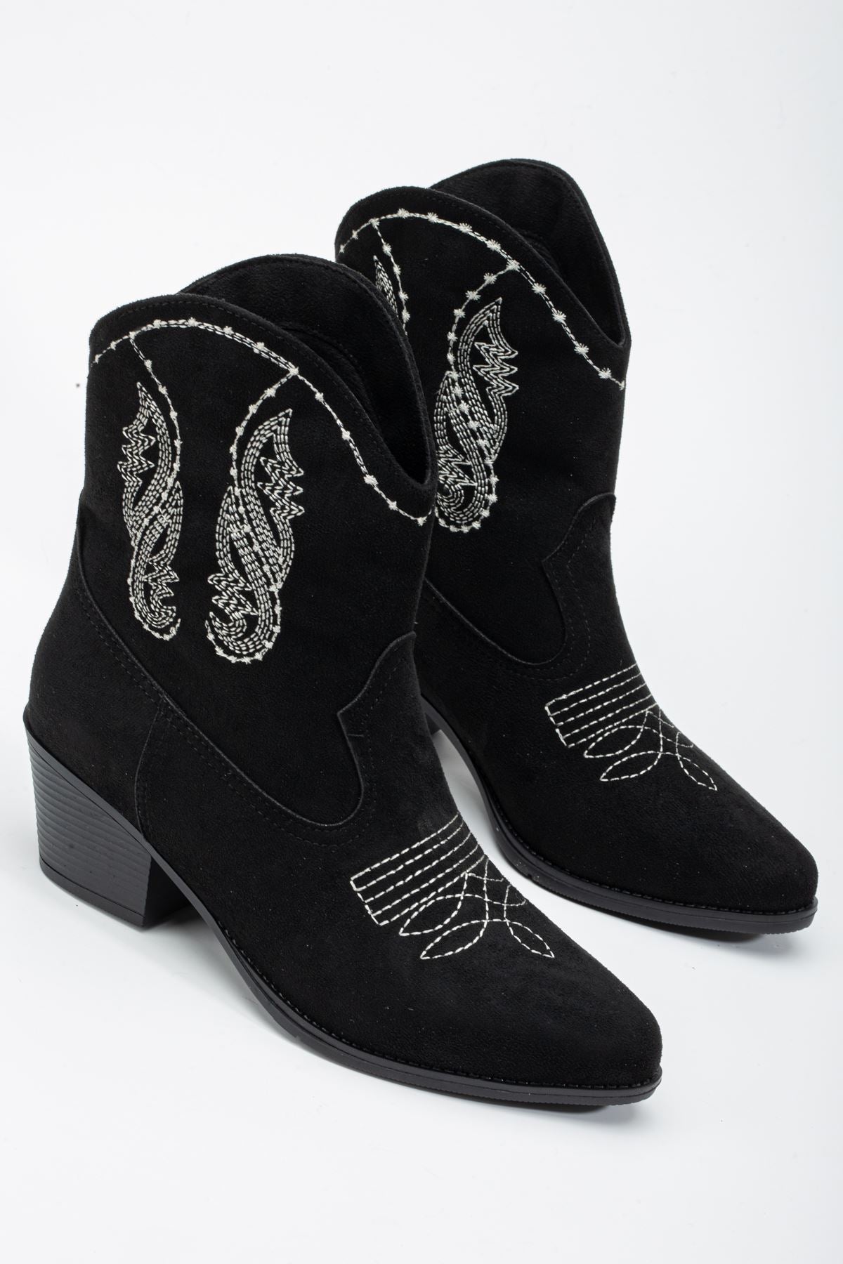 Women's Black Suede Thermo Sole Embroidered Western Cowboy Boots