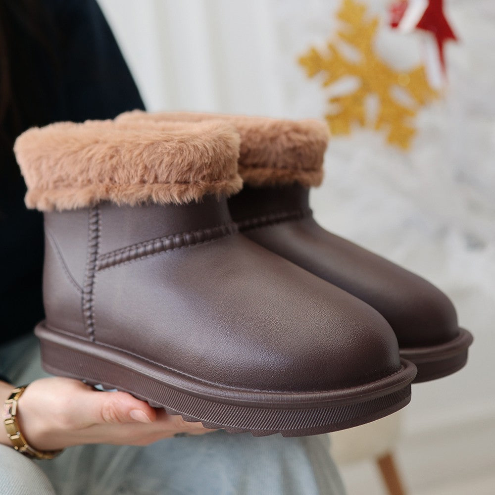 Women's Brown Oval Toe Waterproof Fur Lined Boots - STREETMODE ™