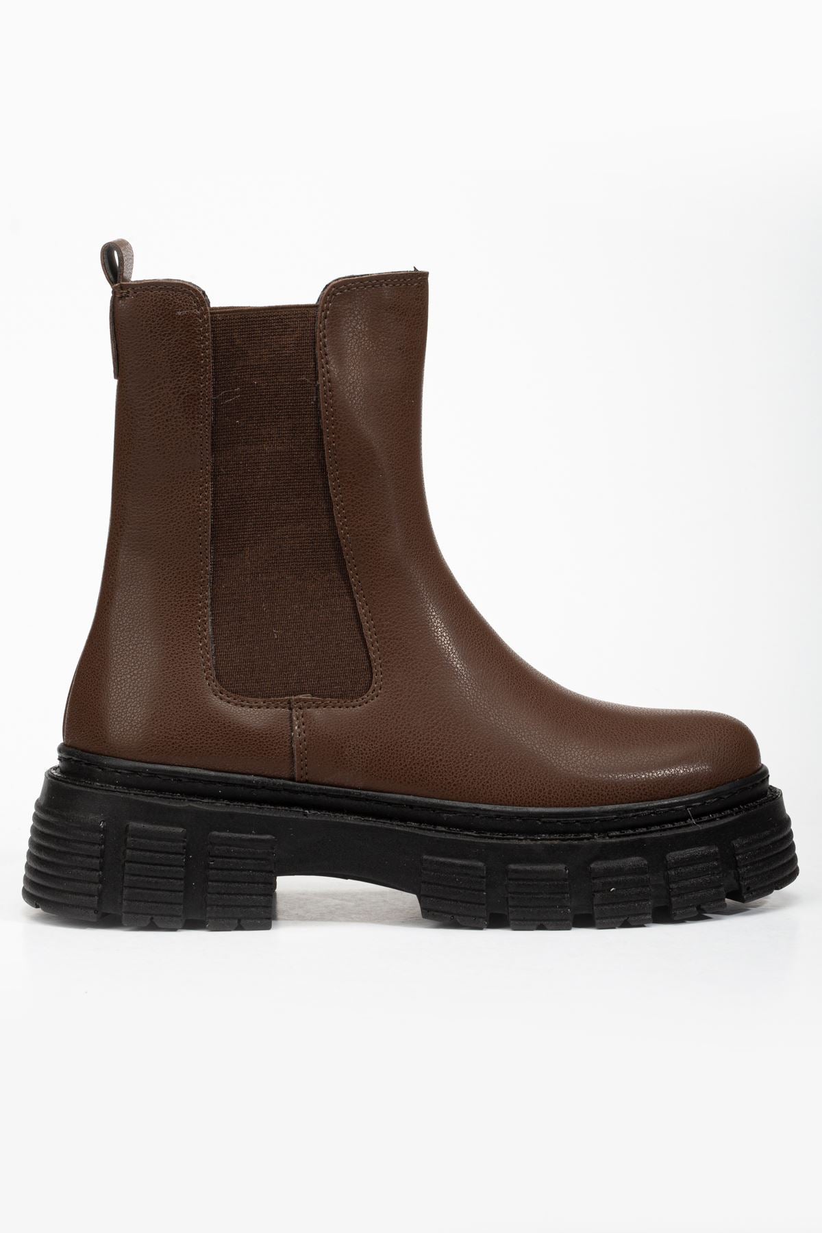 Women's Brown Side Elastic Zipperless Laceless Stitched Sole Waterproof Boots