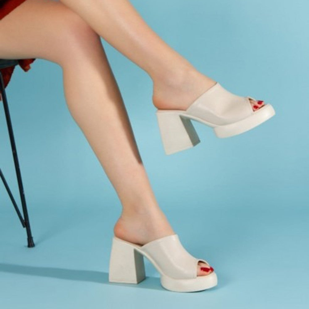 Women's Diar Beige Skin Heeled Slippers - STREETMODE ™