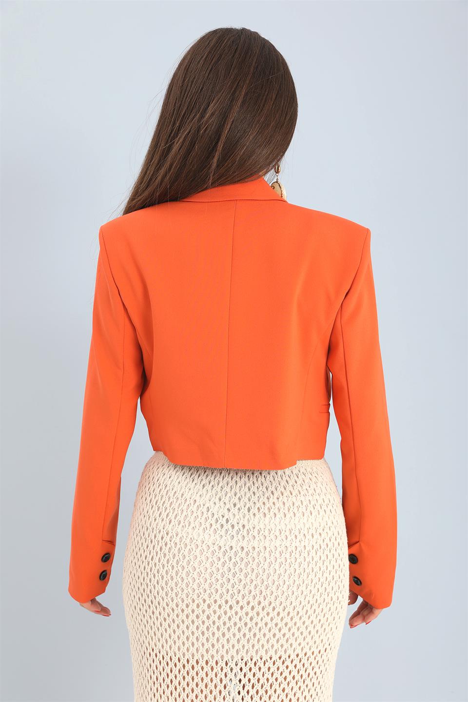 Women's Double Peto Pocket Short Crop Blazer Jacket - Orange - STREETMODE ™