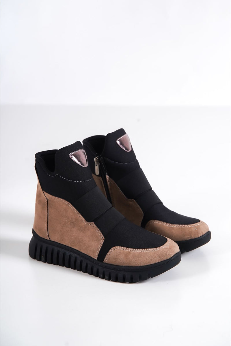 Women's Espina Suede Waterproof Rubber Band Boots Mink-Black - STREETMODE ™