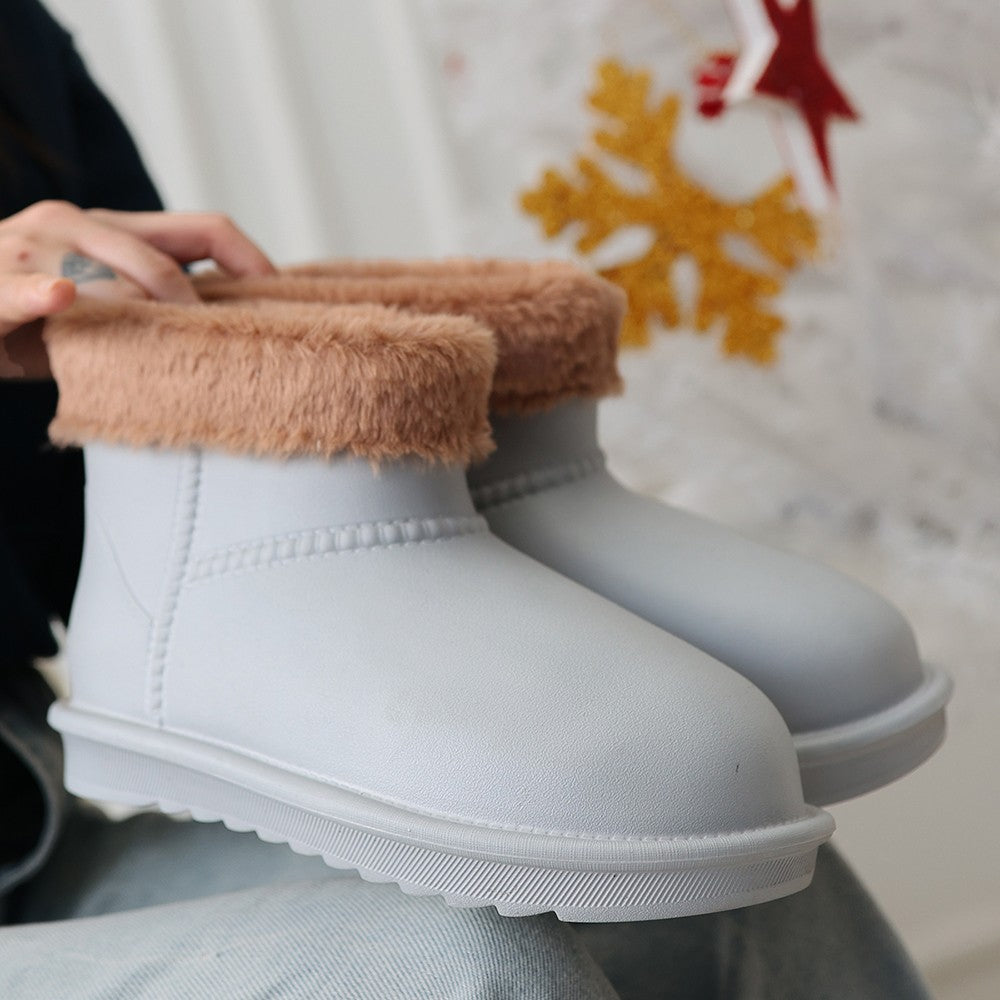 Women's Grey Oval Toe Waterproof Fur Lined Boots - STREETMODE ™