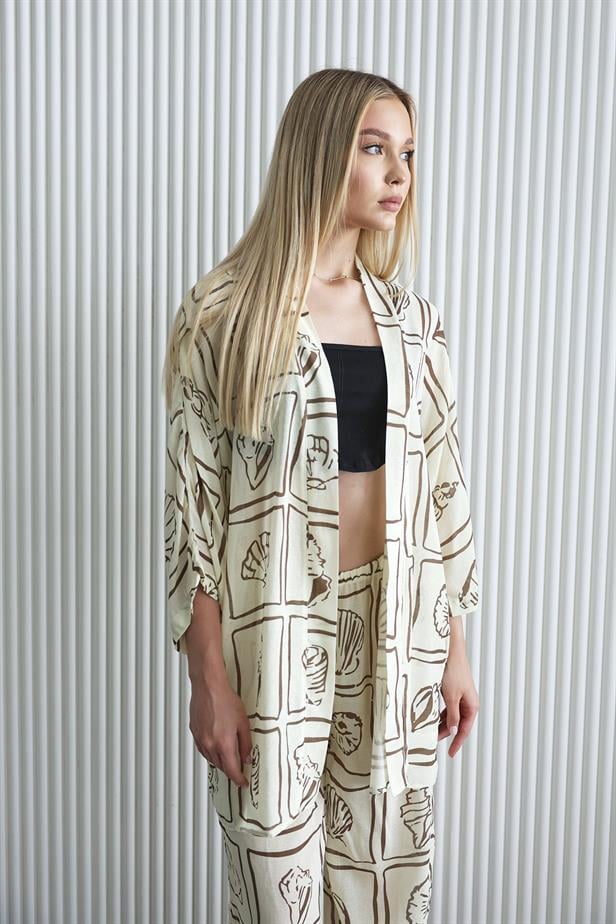 Women's Kimono Set - Ecru-Brown - STREETMODE ™