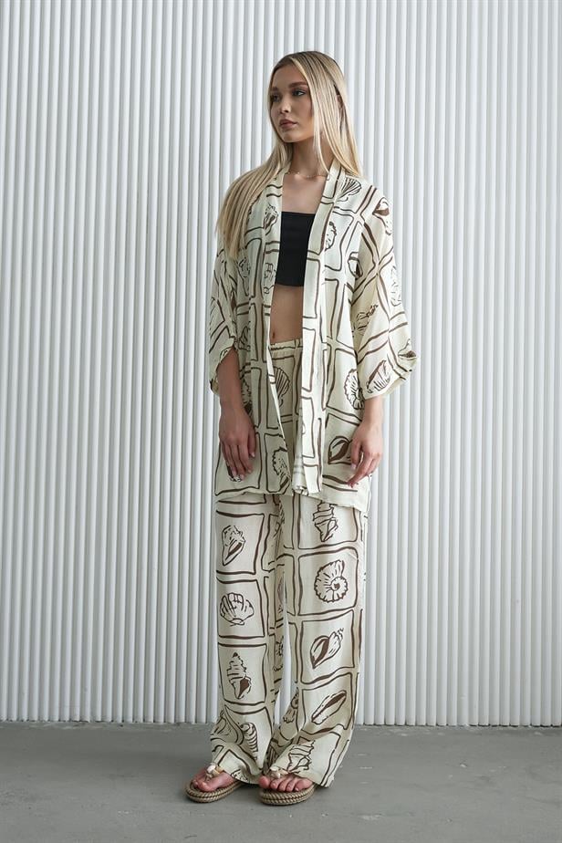 Women's Kimono Set - Ecru-Brown - STREETMODE ™