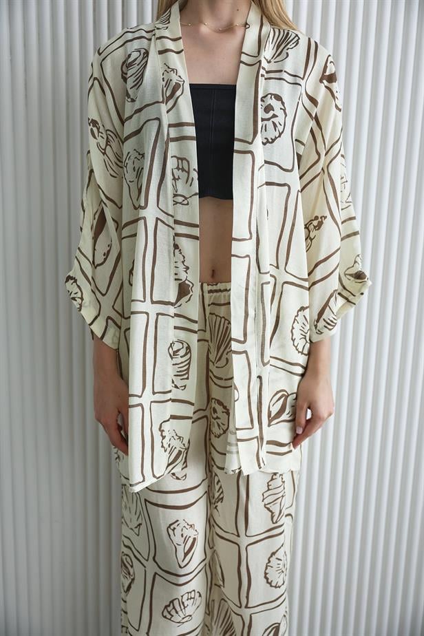 Women's Kimono Set - Ecru-Brown - STREETMODE ™