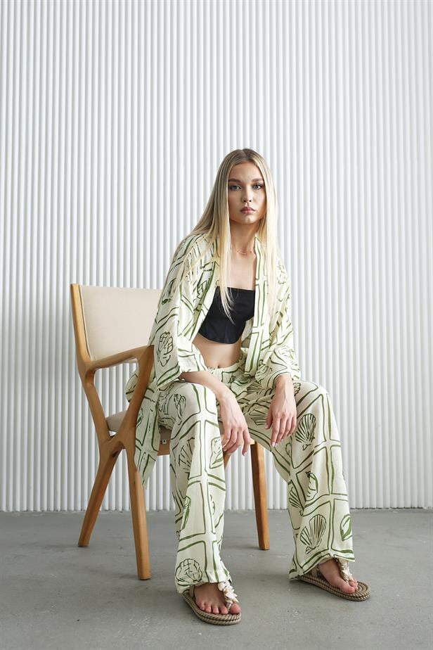 Women's Kimono Set - Ecru-Green - STREETMODE ™