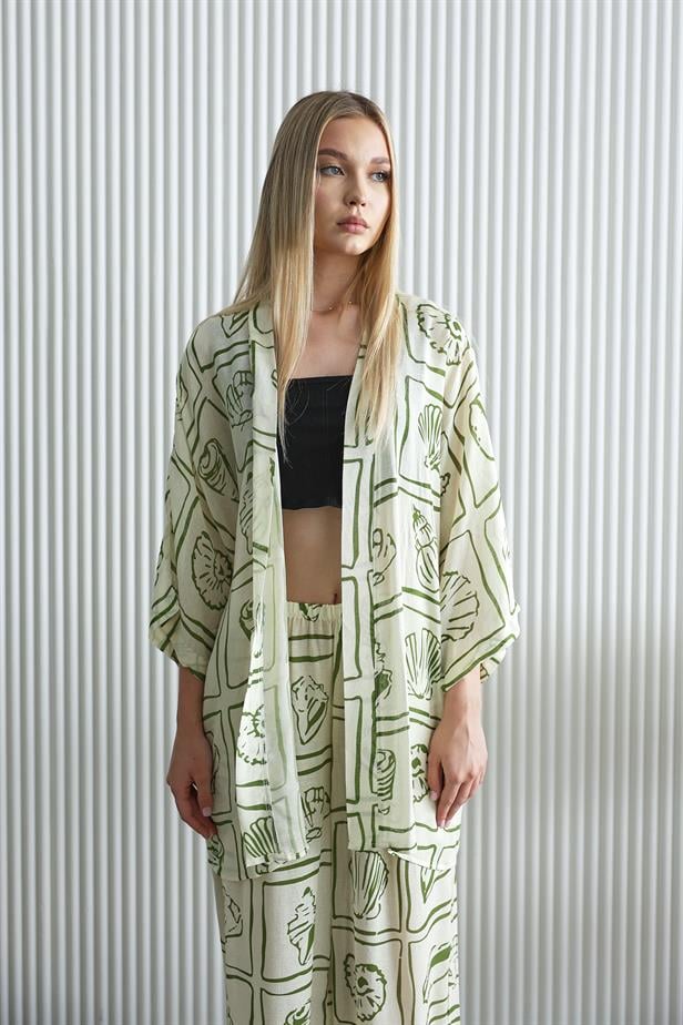 Women's Kimono Set - Ecru-Green - STREETMODE ™