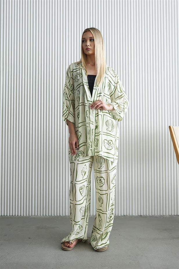 Women's Kimono Set - Ecru-Green - STREETMODE ™